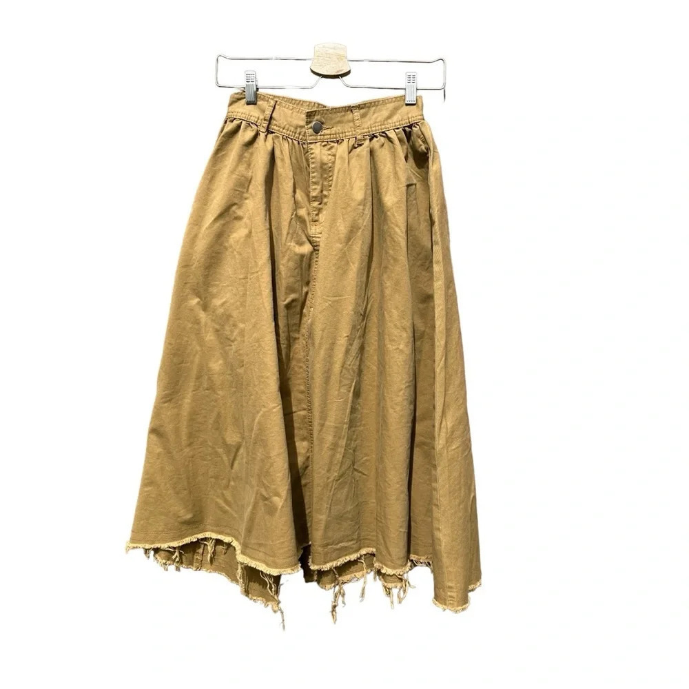 Forever 21 Mustard Brown Maxi Skirt with Frayed Hem